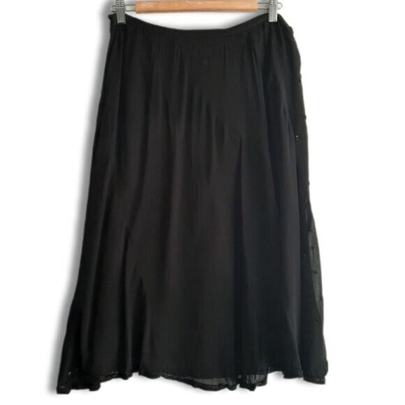 RAINDROPS Beaded A-Line Knee Length Midi Flowy Skirt Black Sz L - Picture 6 of 10